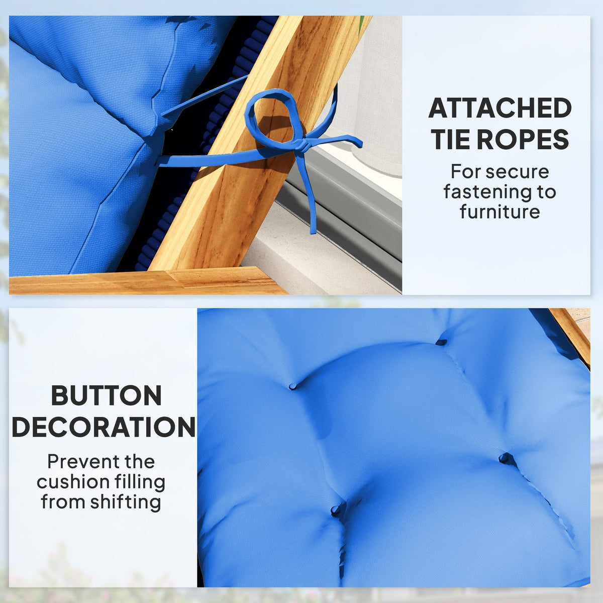 Tufted Adirondack Chair Cushion, Rocking Chair Cushion Pad with Backrest & Ties, Blue