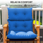 Tufted Adirondack Chair Cushion, Rocking Chair Cushion Pad with Backrest & Ties, Blue