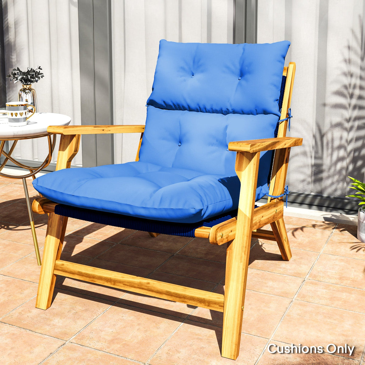 Tufted Adirondack Chair Cushion, Rocking Chair Cushion Pad with Backrest & Ties, Blue