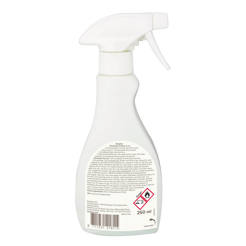 Beaphar Flea & Tick Spray 250ml Dimethicare Cats Dogs Home & Car Treatment