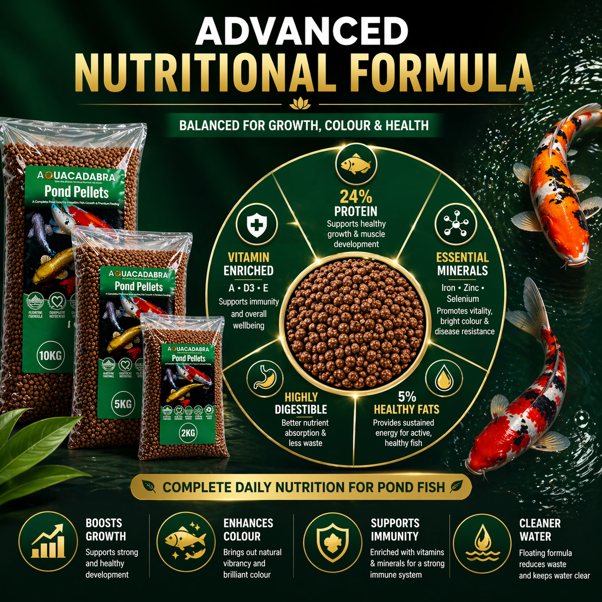 Aquacadabra Floating Premium Fish Food 5mm Pond Pellets