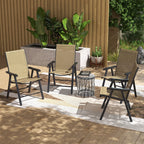4-Piece Outdoor Folding Chairs, Stackable Metal Frame with Armrests, Light Mixed Brown