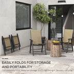 4-Piece Outdoor Folding Chairs, Stackable Metal Frame with Armrests, Light Mixed Brown
