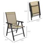 4-Piece Outdoor Folding Chairs, Stackable Metal Frame with Armrests, Light Mixed Brown