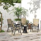 4-Piece Outdoor Folding Chairs, Stackable Metal Frame with Armrests, Light Mixed Brown