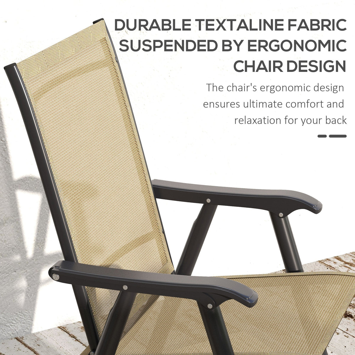4-Piece Outdoor Folding Chairs, Stackable Metal Frame with Armrests, Light Mixed Brown