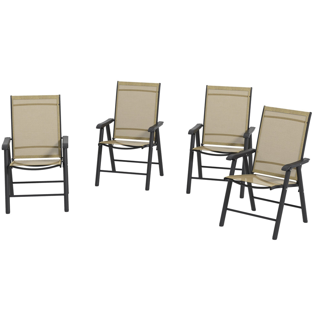 4-Piece Outdoor Folding Chairs, Stackable Metal Frame with Armrests, Light Mixed Brown