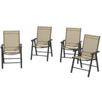 4-Piece Outdoor Folding Chairs, Stackable Metal Frame with Armrests, Light Mixed Brown