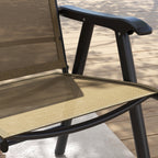 4-Piece Outdoor Folding Chairs, Stackable Metal Frame with Armrests, Light Mixed Brown