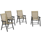4-Piece Outdoor Folding Chairs, Stackable Metal Frame with Armrests, Light Mixed Brown