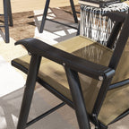 4-Piece Outdoor Folding Chairs, Stackable Metal Frame with Armrests, Light Mixed Brown