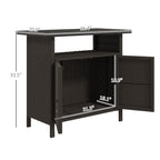 Rattan Outdoor Bar Table with Shelf and Metal Slatted Countertop, Dark Coffee