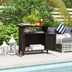 Rattan Outdoor Bar Table with Shelf and Metal Slatted Countertop, Dark Coffee