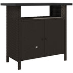 Rattan Outdoor Bar Table with Shelf and Metal Slatted Countertop, Dark Coffee