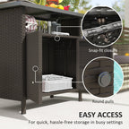 Rattan Outdoor Bar Table with Shelf and Metal Slatted Countertop, Dark Coffee