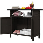 Rattan Outdoor Bar Table with Shelf and Metal Slatted Countertop, Dark Coffee