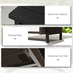 Rattan Outdoor Bar Table with Shelf and Metal Slatted Countertop, Dark Coffee