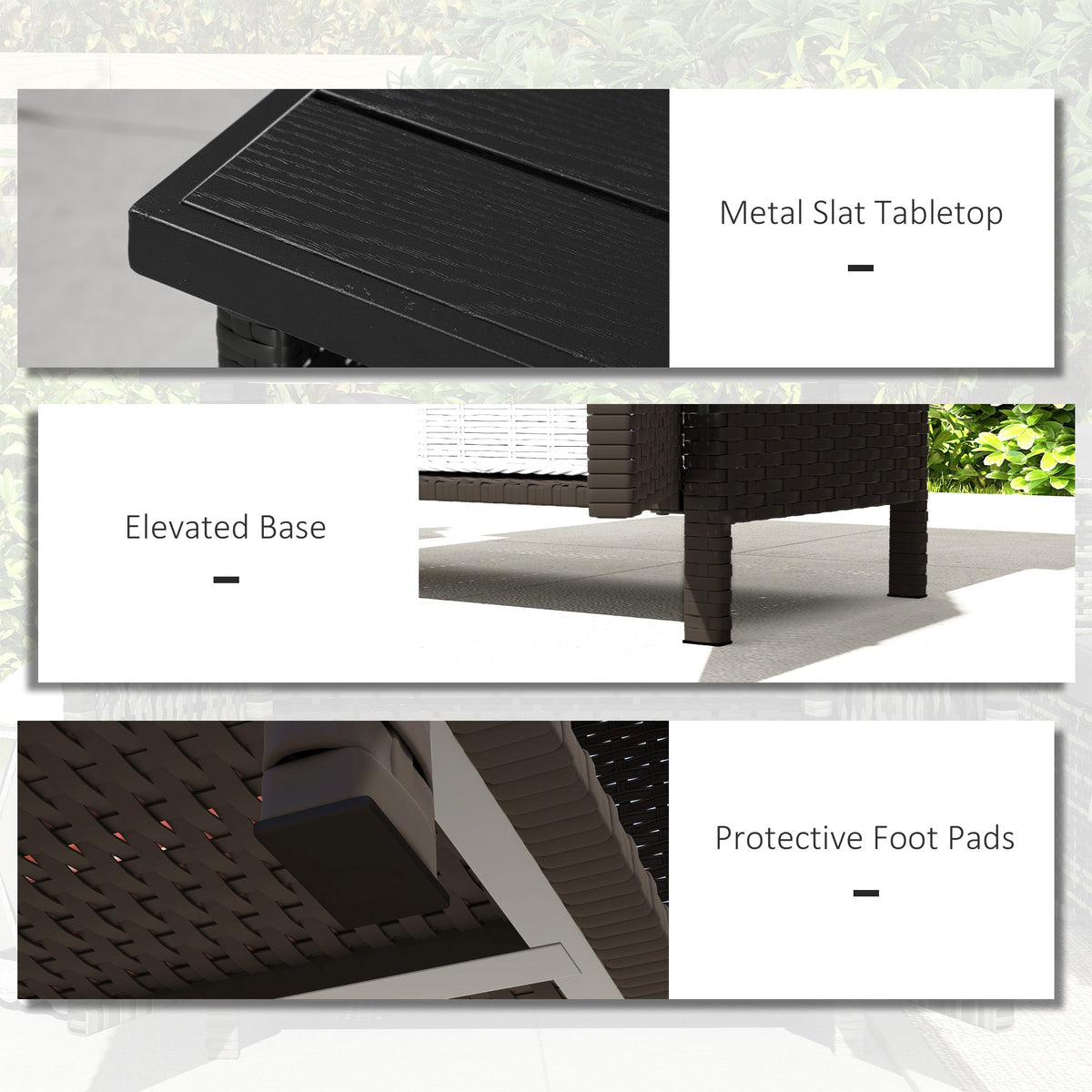 Rattan Outdoor Bar Table with Shelf and Metal Slatted Countertop, Dark Coffee