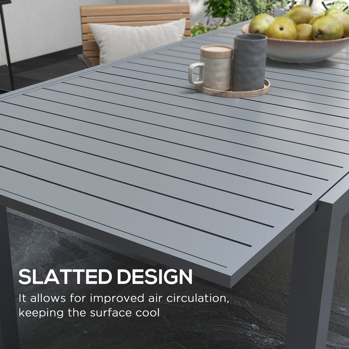 Aluminum Expandable Dining Table for 6-8, Rectangle Patio Table for Garden, Charcoal Grey