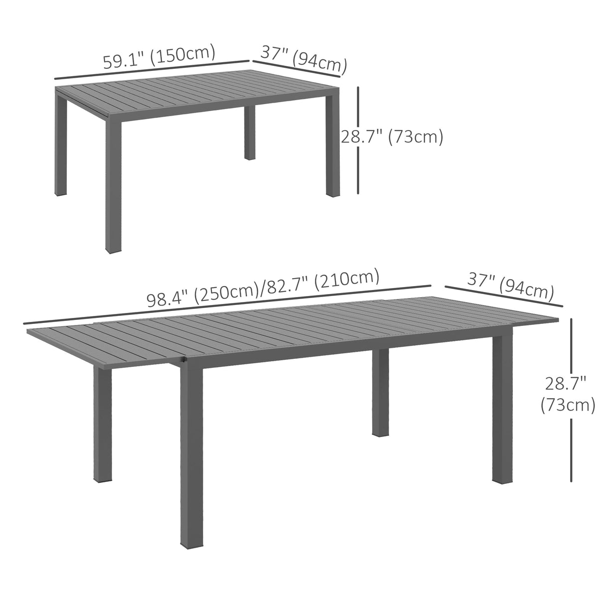 Aluminum Expandable Dining Table for 6-8, Rectangle Patio Table for Garden, Charcoal Grey