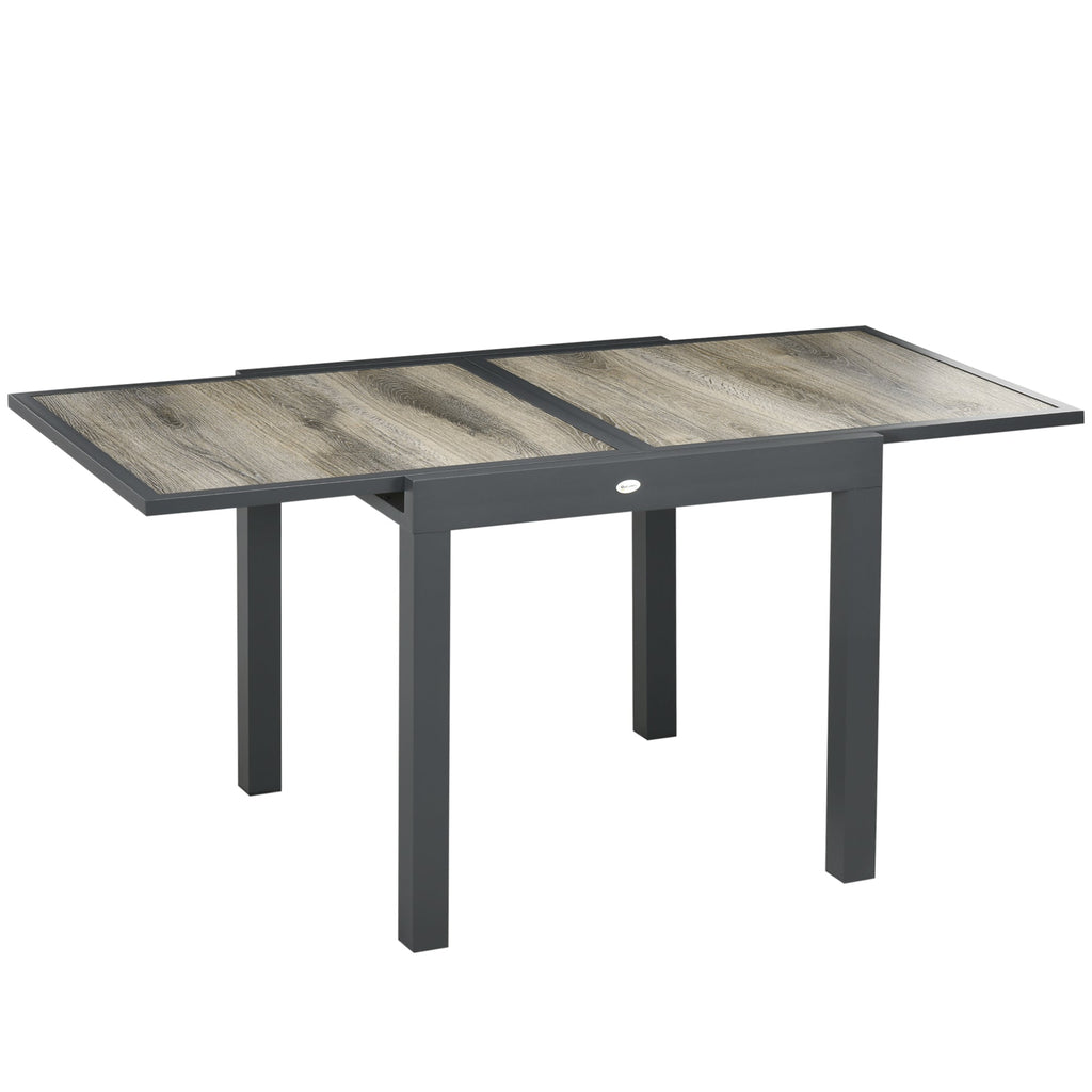 Rectangular Patio Outdoor Extendable Dining Table w/ Aluminum Frame for Backyard, Beige