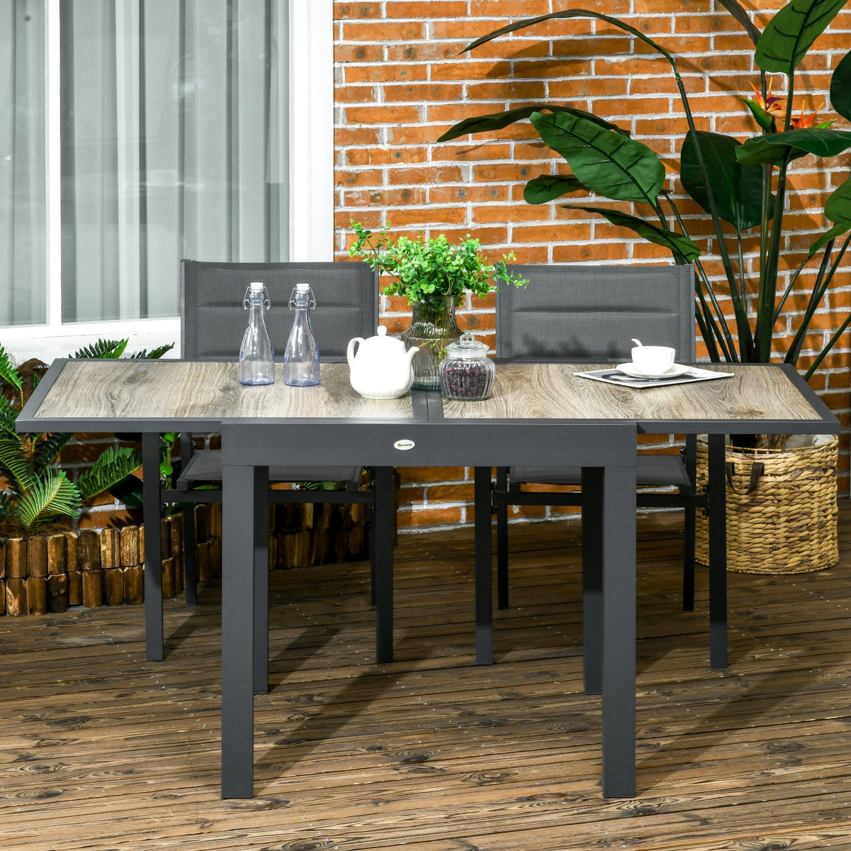 Rectangular Patio Outdoor Extendable Dining Table w/ Aluminum Frame for Backyard, Beige