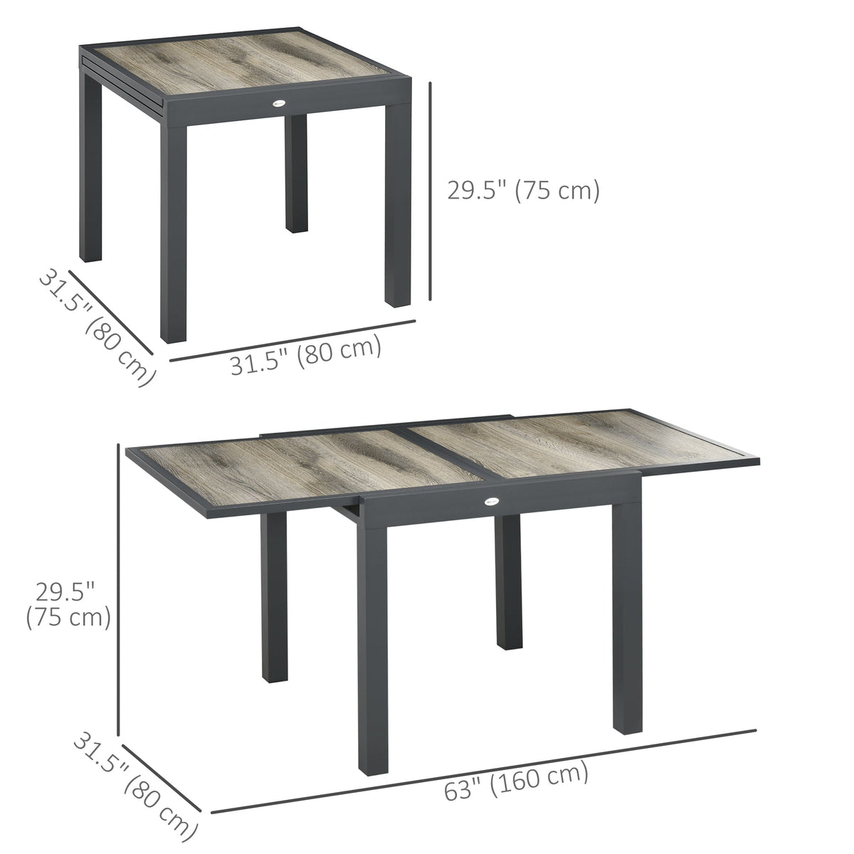 Rectangular Patio Outdoor Extendable Dining Table w/ Aluminum Frame for Backyard, Beige