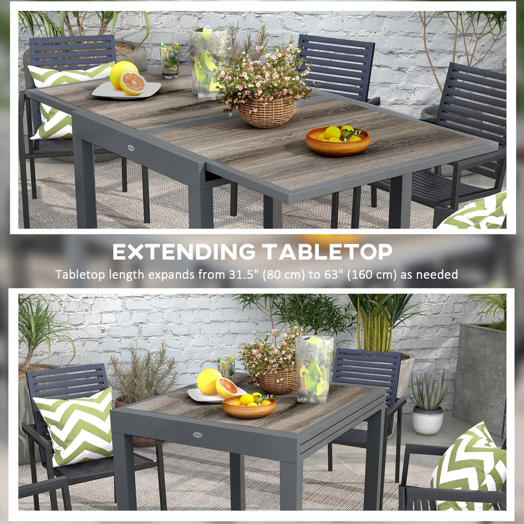 Rectangular Patio Outdoor Extendable Dining Table w/ Aluminum Frame for Backyard, Beige
