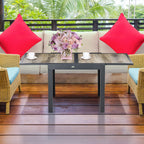 Rectangular Patio Outdoor Extendable Dining Table w/ Aluminum Frame for Backyard, Beige