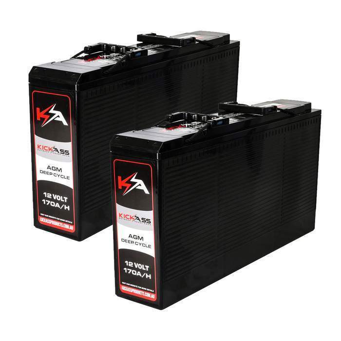 KickAss Twin 12V 170Ah Slimline Deep Cycle AGM Battery Bundle with Linking Cables - 340Ah Total Capacity