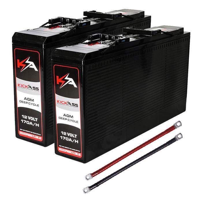 KickAss Twin 12V 170Ah Slimline Deep Cycle AGM Battery Bundle with Linking Cables - 340Ah Total Capacity