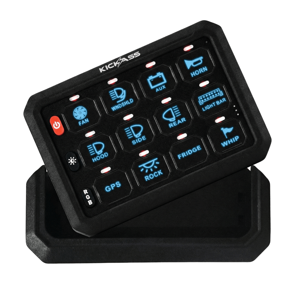 KickAss 12/24V 12 Gang Wireless Switch Panel with Magnetic Charging Cradle - MKII
