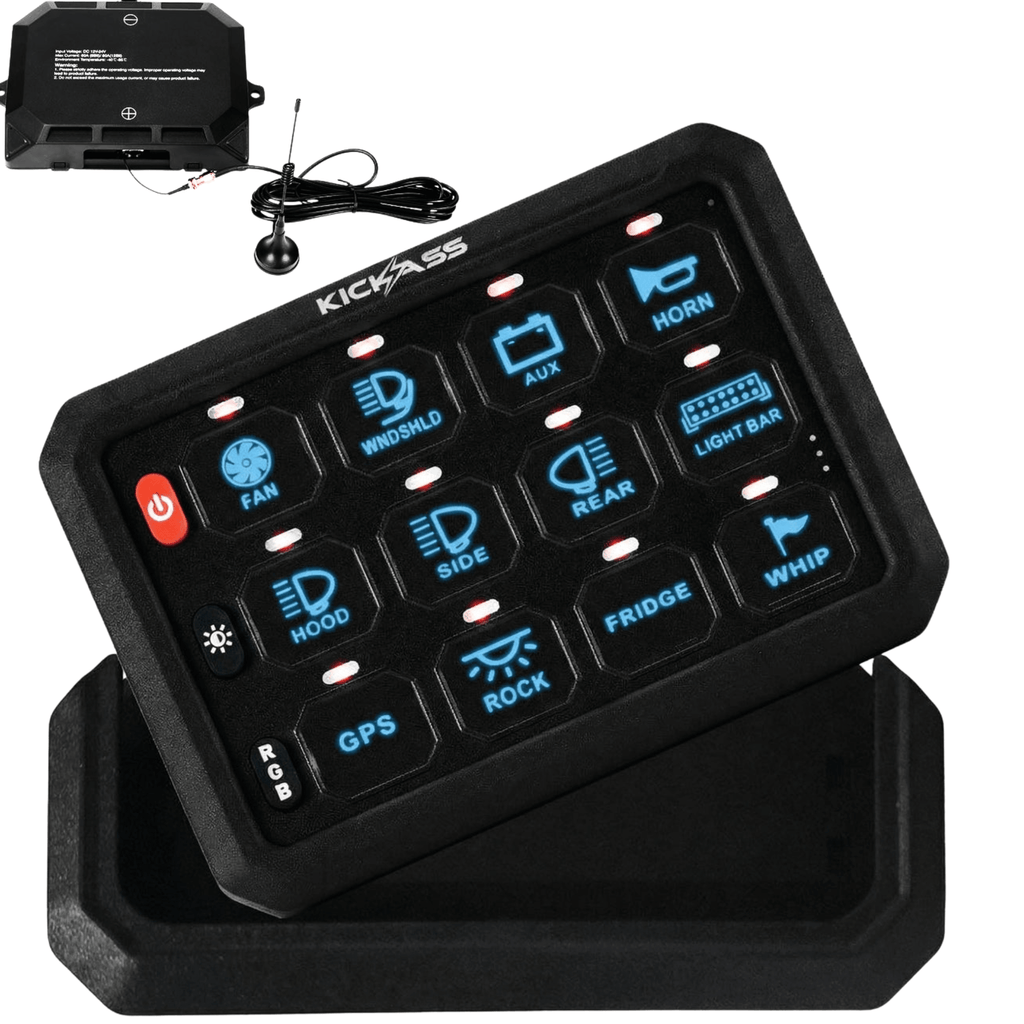 KickAss 12/24V 12 Gang Wireless Switch Panel with Magnetic Charging Cradle - MKII