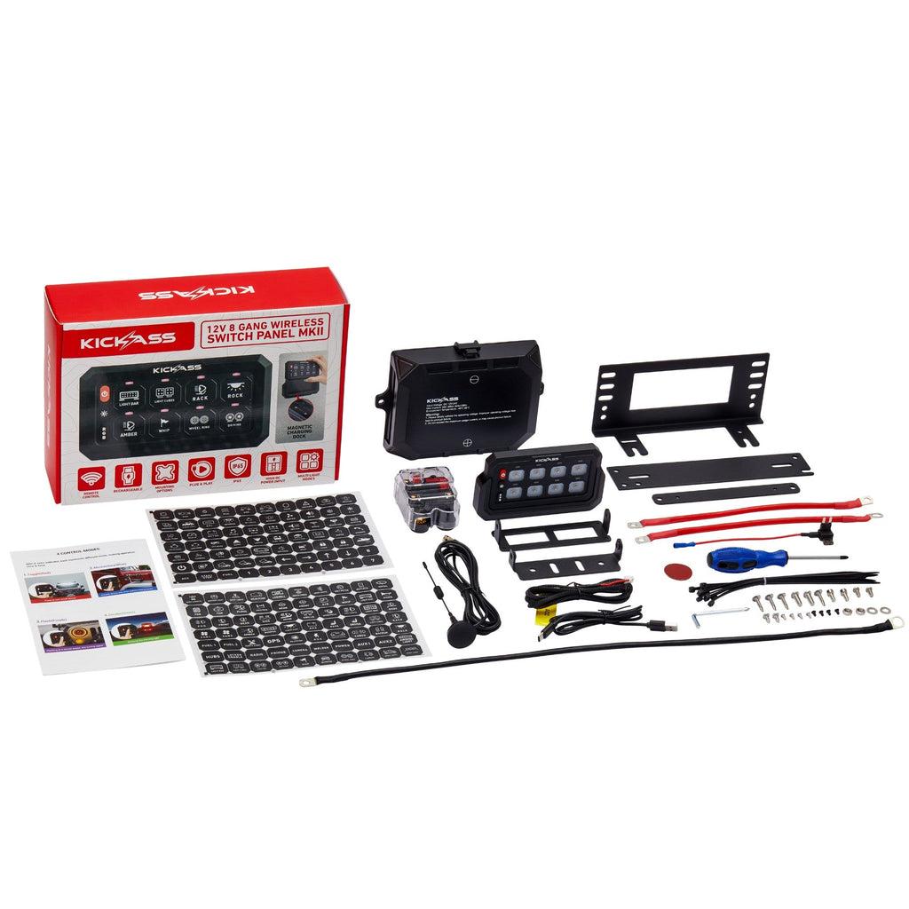 KickAss 12/24V 8 Gang Wireless Switch Panel with Magnetic Charging Cradle - MKII