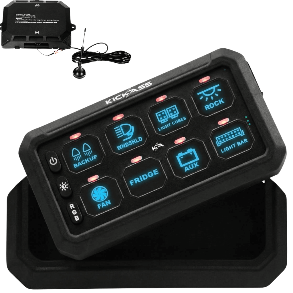 KickAss 12/24V 8 Gang Wireless Switch Panel with Magnetic Charging Cradle - MKII