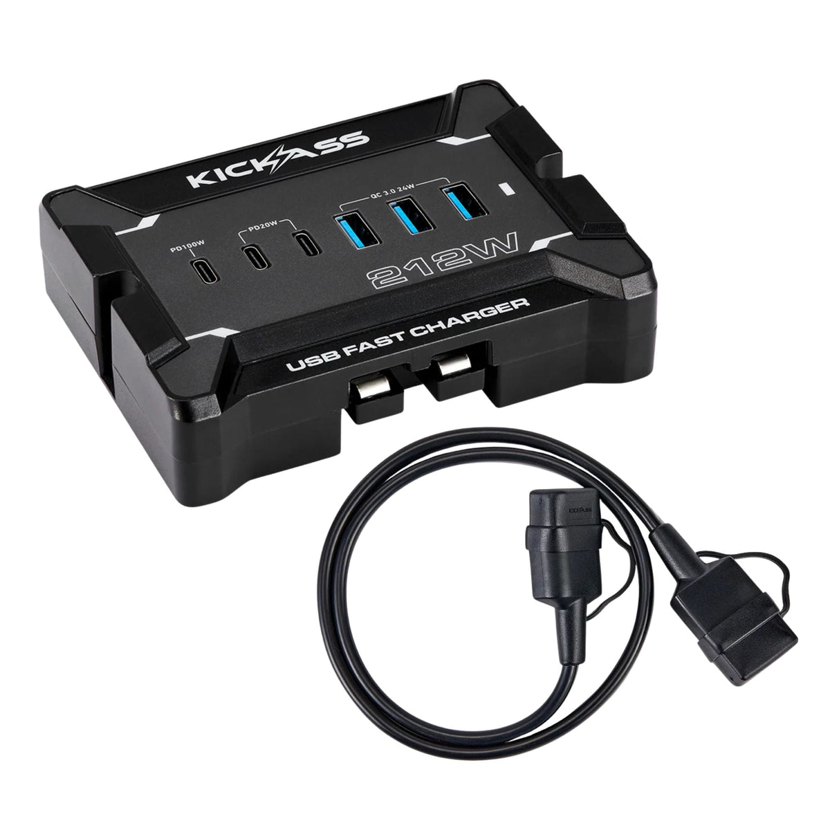 KickAss 12V USB Fast Charger + Extension Cable Bundle - 1m