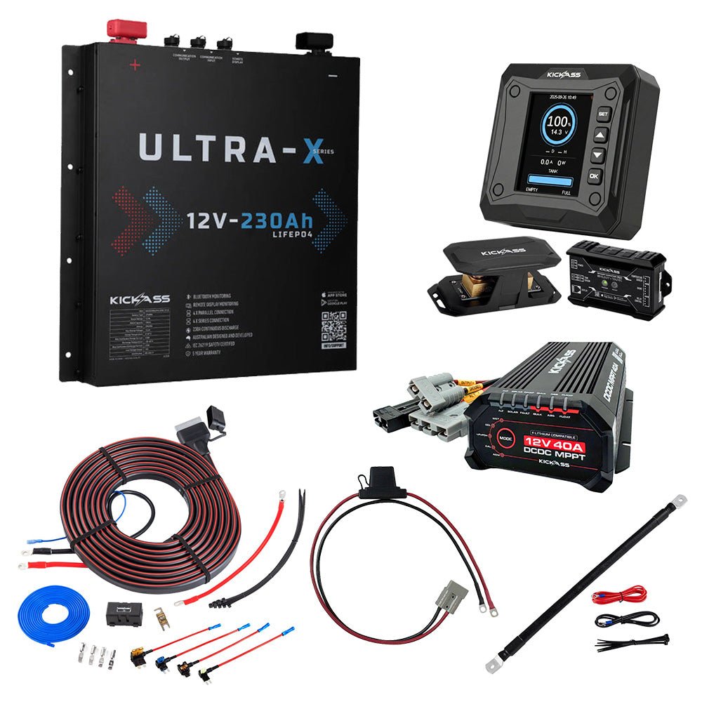 KickAss 230Ah Lithium Slimline Complete Dual Battery Kit with 40A DCDC Charger, Smart Shunt and Wiring