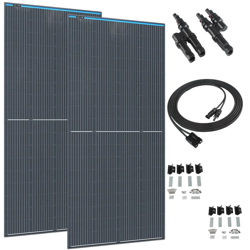 KickAss Twin 250W Solar Panel Bundle with Connectors, Mounting Kit & Extension Cable - 5m, 500W Total Capacity