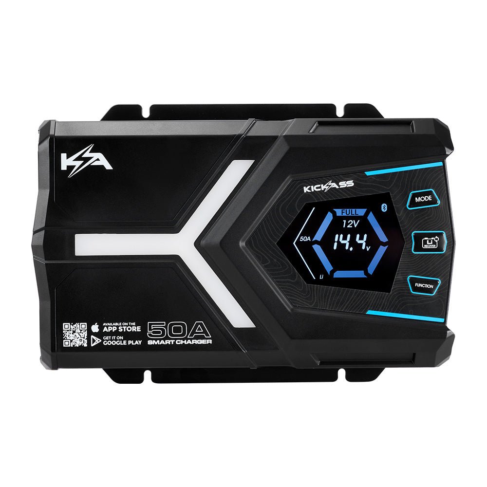 KickAss Flexicharge 12V 50A ACDC Smart Battery Charger For Lead Acid, AGM & Lithium Batteries + Integrated Bluetooth