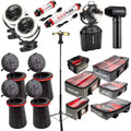 KickAss Large Campsite Essentials Bundle with Tripod Camping Light, Misting Fan, Clip Fans, Torches, Pop Up Stools, Jet Blower Fan & Storage Bag