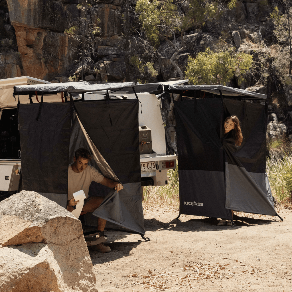 KickAss Premium LEFT Fold-Out Shower Tent Awning and Camping Change Room with LED lighting
