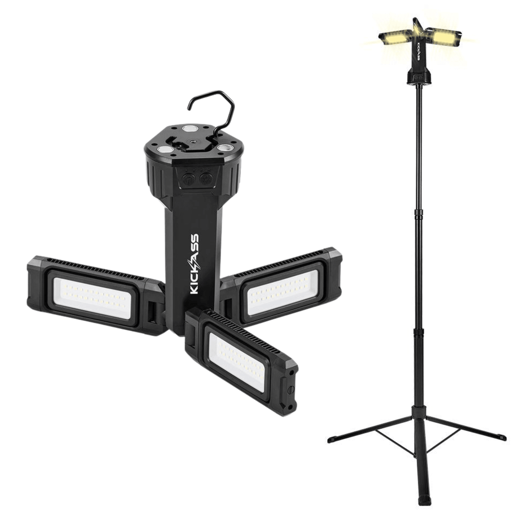 KickAss Rechargeable 2.2m Tripod Camping Light + 12V Anderson To USB Fast Charger Bundle