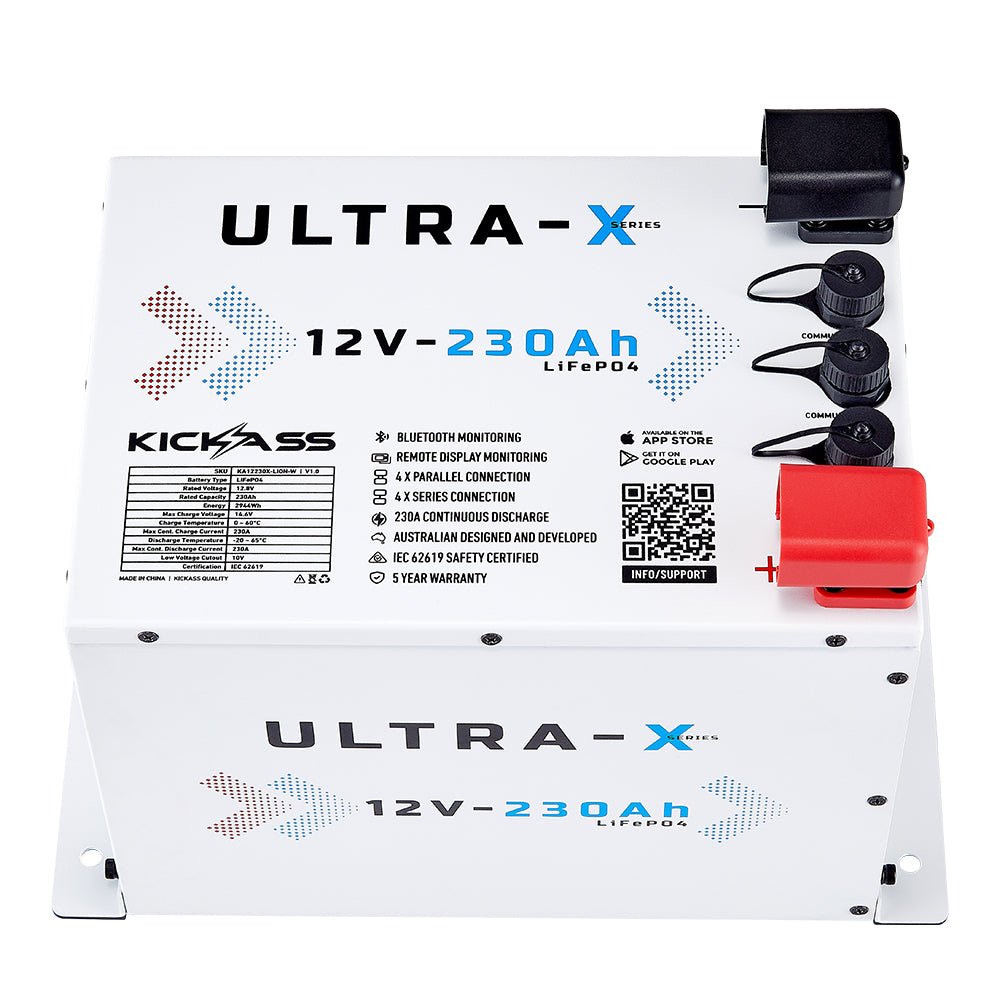 KickAss Smart 12V 230Ah Ultra-X Lithium Compact Deep Cycle Battery LiFePO4 - Arctic White