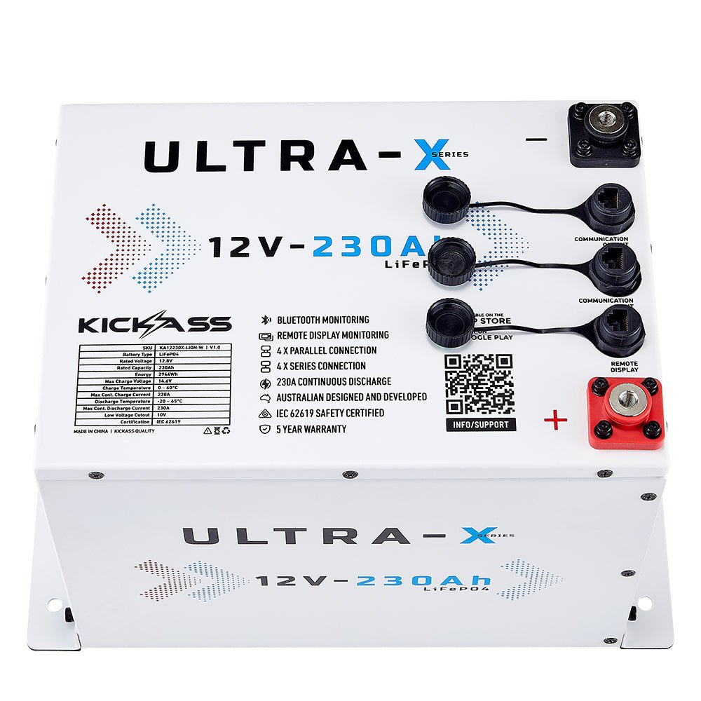 KickAss Smart 12V 230Ah Ultra-X Lithium Compact Deep Cycle Battery LiFePO4 - Arctic White