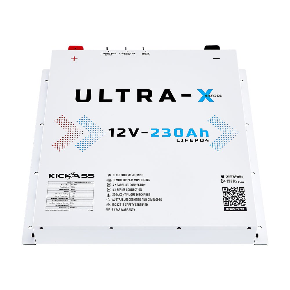 KickAss Smart 12V 230Ah Ultra-X Lithium Slimline Deep Cycle Battery LiFePO4 - Arctic White