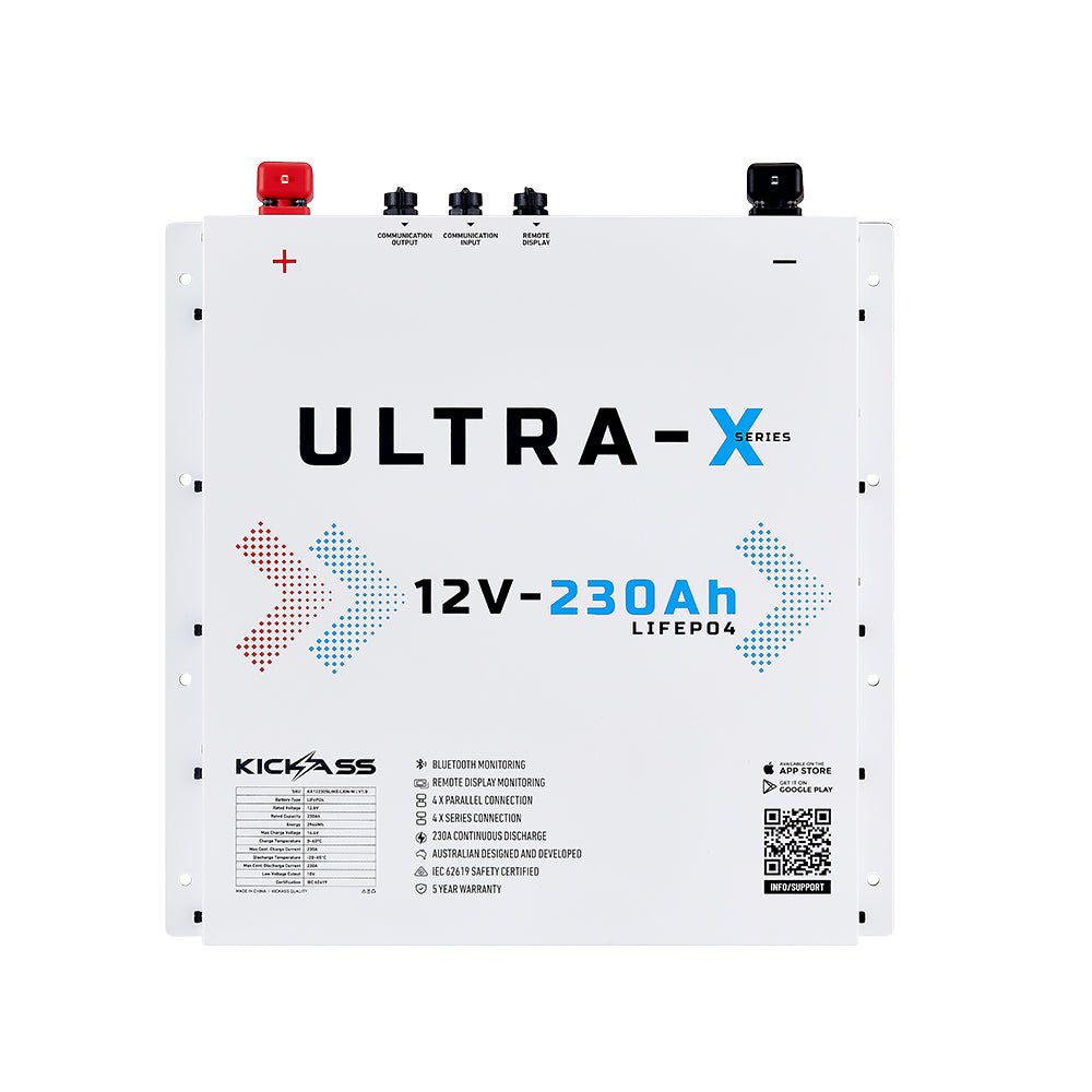 KickAss Smart 12V 230Ah Ultra-X Lithium Slimline Deep Cycle Battery LiFePO4 - Arctic White