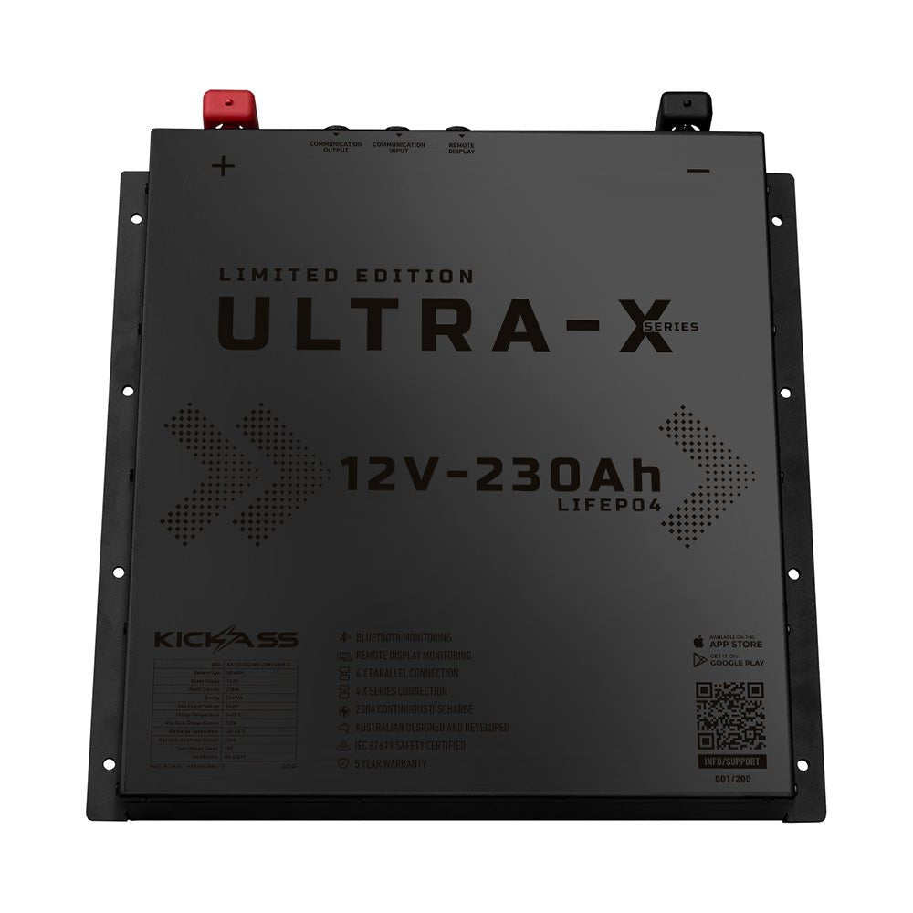 KickAss Ultra-X 230Ah 12V Deep Cycle Lithium Battery - Slimline BLACK EDITION
