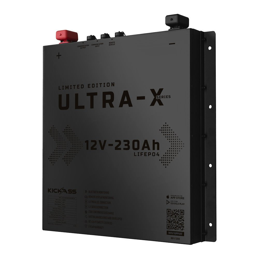 KickAss Ultra-X 230Ah 12V Deep Cycle Lithium Battery - Slimline BLACK EDITION