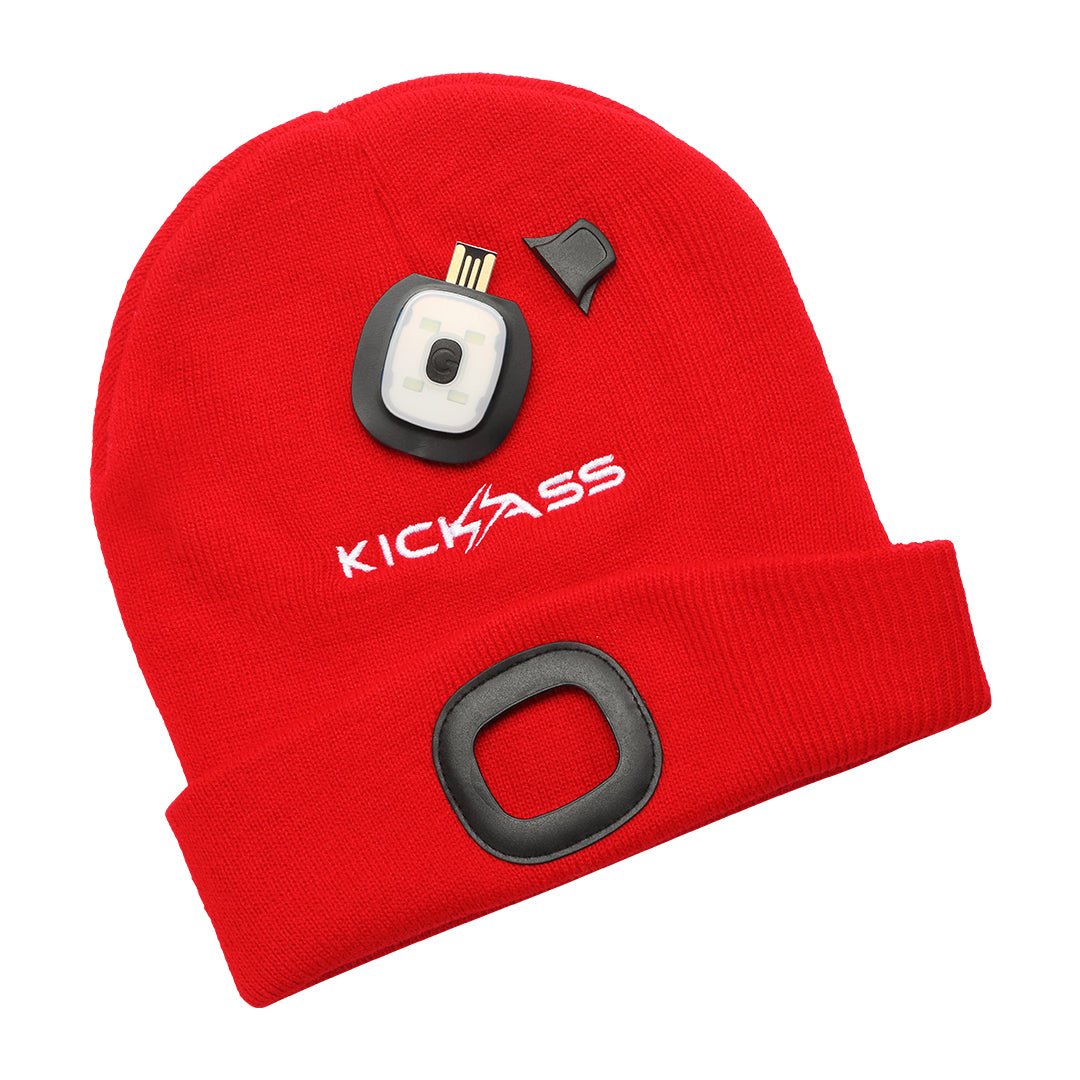 KickAss Beanie with Rechargeable LED Light - Red