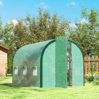 3 x 2m Walk-in Polytunnel Greenhouse with 2 Hinged Doors & 6 Mesh Windows, Green